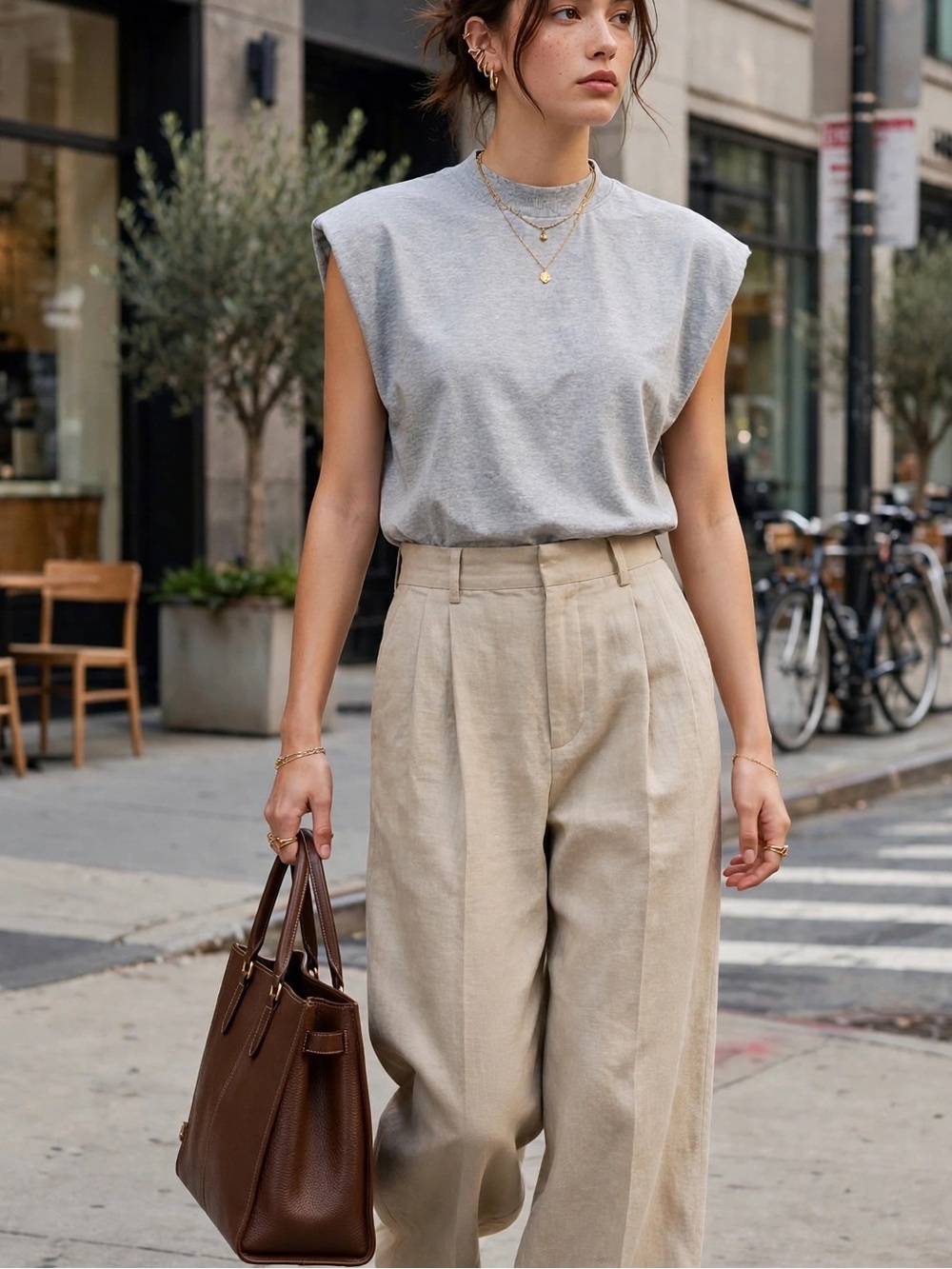 Zara Light  Gray Sleeveless Sweat Top with Structured Shoulders